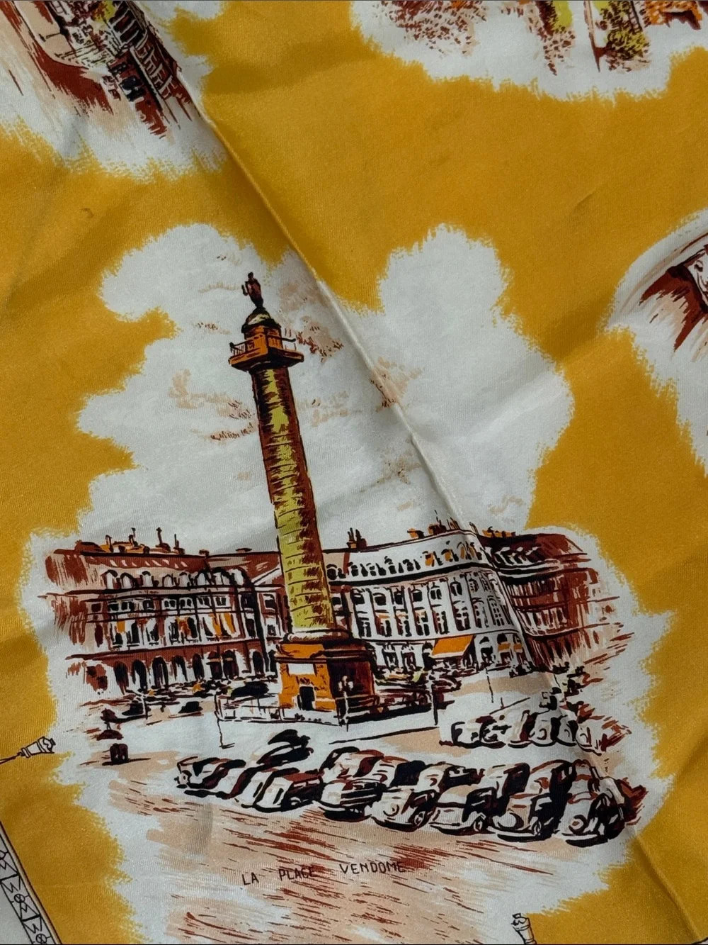 Parisian Paris France Landmark Scarf Mustard Yellow VINTAGE Excellent Unique